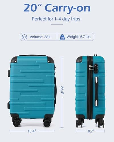 Coolife Hardside Carry-On Luggage with TSA Lock, Spinner Wheels, Telescopic Handle, Lightweight Suitcase (Lake Blue, S(20in_carry on)) 8