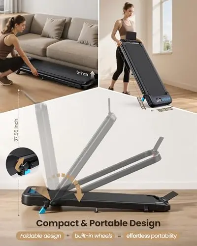 WELLFIT Incline Foldable Walking Pad Treadmill with Handle Bar for Home, 320 LBS Capacity, 6.2MPH Max Speed,Wide Shock Absorbing Deck, 3.0HP Low Noise, for APP/Mute Remote 6