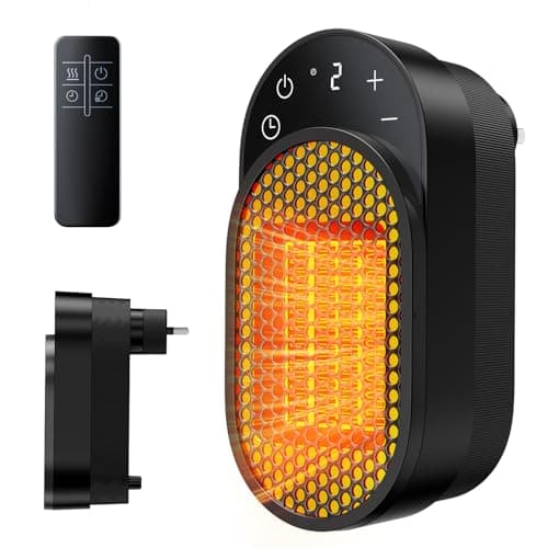 DUOMIY Wall Outlet Space Heater, 450W Plug in Electric Heater with Adjustable Modes & 12h Timer & Led Display, 3s Fast Heating, Portable Heater for Office Drom Room (Black)