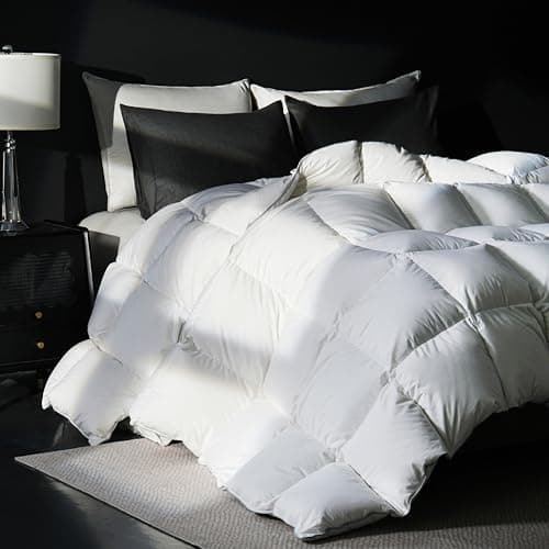 Yalamila Oversized King Goose Feather Down Fiber Comforter, 100% Cotton Cover Ultra Soft Fluffy Duvet Insert, All Season Luxurious Hotel Bedding Comforter with 8 Loops, White 116"x98"