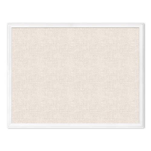 U Brands Farmhouse Linen Bulletin Board, 40" x 30", White Wood Style Frame, Industrial Grade Pinning Surface