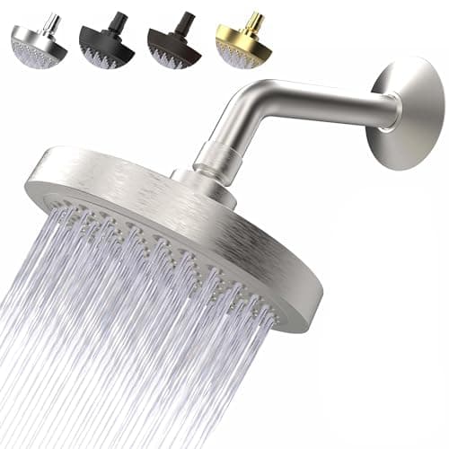 High Pressure Shower Head - Anti-Clogging Silicone Nozzles - 2.5 GPM Removable Restrictor - Easy to Clean Adjustable Replacement - easy to install with Plumbers Tape - 6 inch - Brushed Nickel Finish