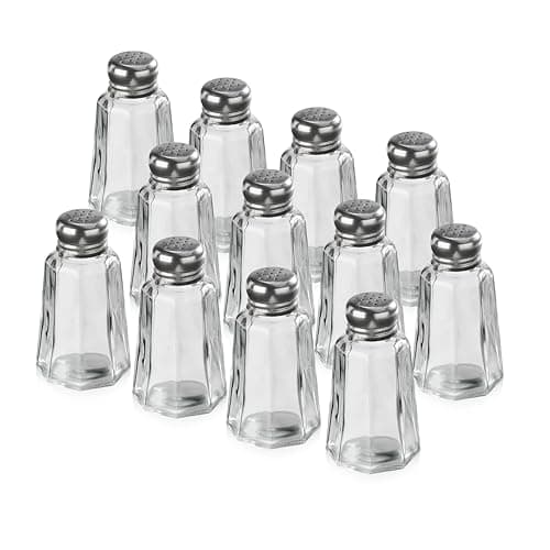 New Star Foodservice 22186 Glass Salt and Pepper Shaker with Stainless Steel Mushroom Top, 2-Ounce, Set of 12