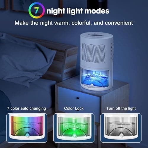 Dehumidifier, Dehumidifier for Home, 68 OZ Water Tank, Small Dehumidifiers for Bedroom (1000sq.ft) with 7 LED Lights, Ultra Quiet & Auto Shut off, Bathroom, Basement, Closet, Garage, RV. (White) 6