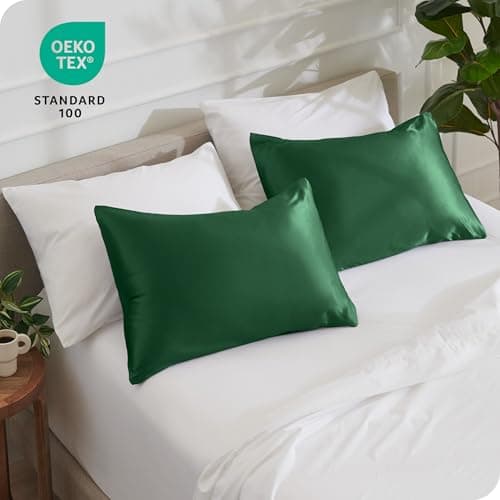 Bare Home Satin Pillowcases for Hair and Skin - 2 Pack Standard (20x26) - Luxury Pillowcases - Envelope Enclosure - Soft and Smooth Satin - Breathable - Similar to Silk (Forest Green, 2 Pack) 7