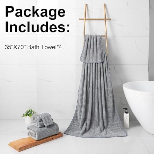 CHINO Bath Towels,4 Piece Large Bath Towels Dark Gray 35"x70" Extra Large Bath Towels Microfiber Soft XL Bath Sheets Super Absorbent Towels for Bathroom Quick Dry Oversized Bath Towels for Family Spa 6