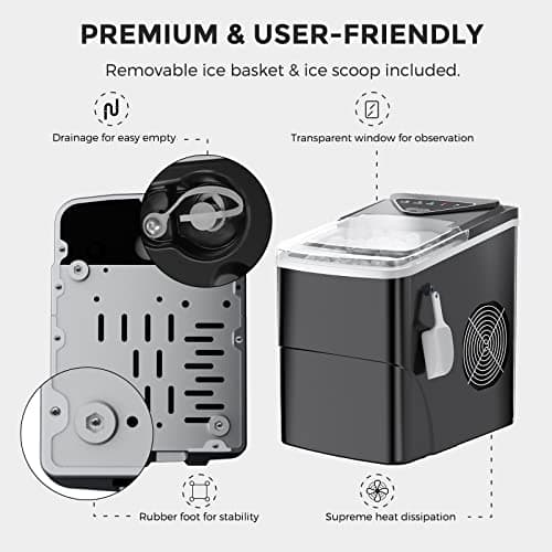 Ice Makers Countertop, Self-Cleaning Function, Portable Electric Ice Cube Maker Machine, 9 Bullet Ice Ready in 6 Mins, 26lbs 24Hrs with Ice Bags and Scoop Basket for Home Bar Camping RV(Black) 8