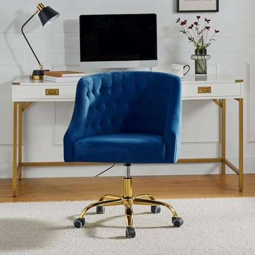TINA'S HOME Velvet Home Office Chair with Gold Base, Comfortable Modern Cute Desk Chair, Adjustable Swivel Task Chair for Living Room Bedroom Vanity Study, Navy 5