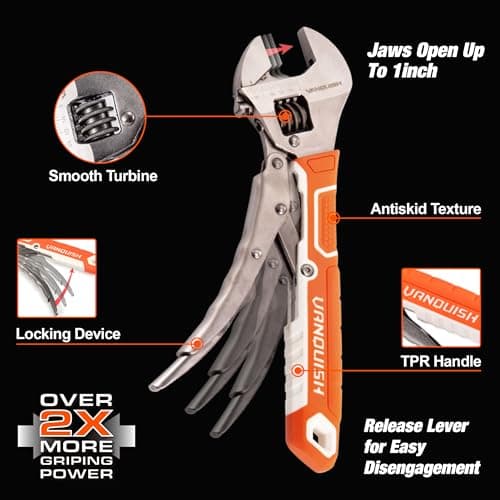 VANQUISH 10'' Locking Adjustable Wrench Extreme Grip, CR-V Steel TPR Handle, Wrench for Auto Repair, General Assembly, Maintenance, Plumbing, 3160 2