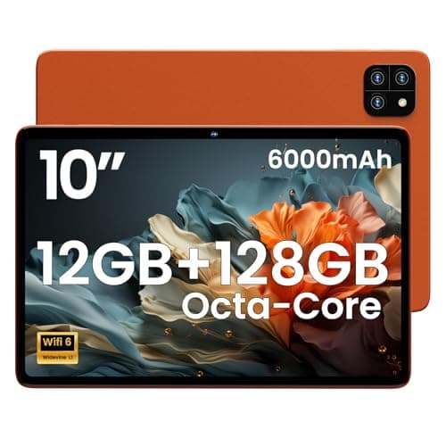 Callsky-Tab Tablet: 10 Inch Tablet, Android Tablets, 12GB RAM 128GB ROM, Octa-core Processor, IPS HD Display, Widevine L1, WiFi 6 & Bluetooth 5.4, Dual Cameras, Dual Speakers, 6000mAh Battery（Orange）