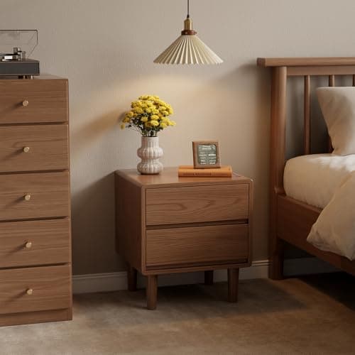 Solid Wood Nightstand,Walnut Night Stand with Drawers,Mid Century Modern Nightstand,Small Night Stand for Bedroom, Dorm and Living Room,Walnut Bedside Table