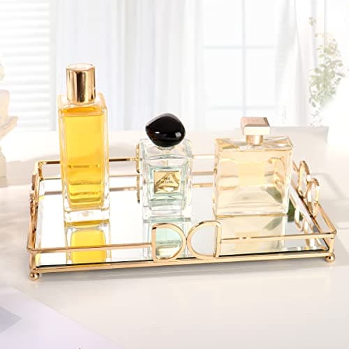 HAIGOUER Gold Mirror Tray: Elegant Makeup/Vanity Tray, Luxury Rust-Proof Glass for Bathroom & Bedroom 5