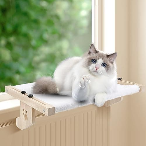 HEMWEE Cat Window Perch, Cat Window Hammock for Indoor Cats, Easy to Adjust & Assemble Large Cat Bed Seat for Windowsill, Bedside,Drawer and Cabinet, Beige