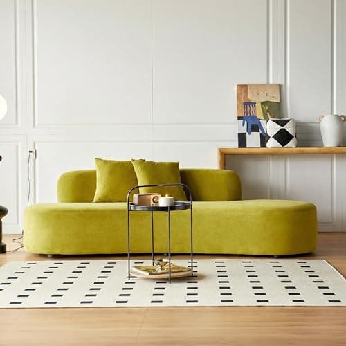 Container Furniture Direct 90" Curved Sofa with Throw Pillows, 4 Seater Luxury Velvet Couch with Half Moon Design and High-Density Foam, Ideal for Modern Living Room, Office & Apartment, Olive Green