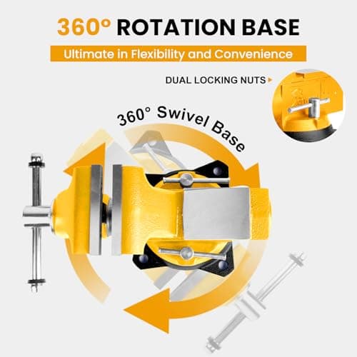 Forward Round Bench Vise, 4-1/2" Jaw Width, 4-1/2" Max Jaw Opening, 3-1/2" Throat Depth, 360° Swivel Base Ductile Iron Industrial Vice (1745A) 5