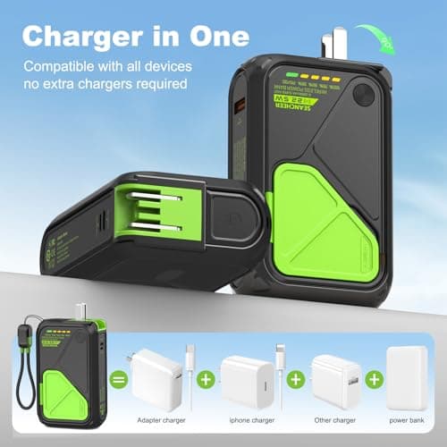 P05 Portable Charger, Magnetic Power Bank, Small Wireless PowerBank, Battery Pack 20000mAh Travel Essentials Fast Charging With Built in Cable, Foldable Wall Plug for iPhone,Samsung,Andriod 2