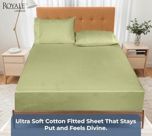 Royale Linens 100% Organic Cotton Fitted Sheet - Percale Weave - Super Soft Deep Pocket Bottom Sheets - Sage Green Elastic Sheet Queen Size - Queen Fitted Sheets Only - (60"x80"+15", Sage Green) 5