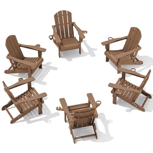 SERWALL Adirondack Chair with Cup Holders - Composite Adirondack Chairs Set of 6 HDPE Outdoor Chairs All Weather Use- Brown