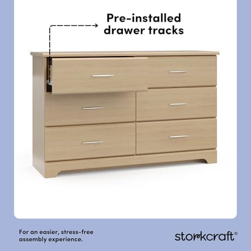 Storkcraft Brookside 6-Drawer Dresser (Driftwood) – GREENGUARD Gold Certified, Wood Dresser for Bedroom, Kids & Nursery Storage Chest, Safety Interlocking Drawers, Pre-Installed Tracks, Kids Chest 5