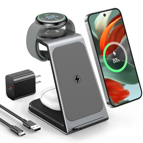 Wireless Charger Designed for Pixel Watch 3/2 (Not for Pixel Watch 1), 3 in 1 Aluminum Alloy Pixel Charger Stand for Pixel 9 Pro XL/9/Fold/9a/8/8a/7/7a/6, Pixel Buds Pro/Pro 2 (with Adapter)