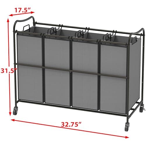 Simple Houseware 4-Bag Heavy Duty Laundry Sorter Rolling Cart, Dark Grey 5