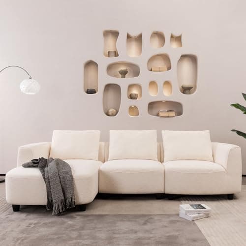 YOPENG 108" Modular Sectional Sofa with Chaise Lounge, Luxury Curved Sofa, Modern L Shaped Upholstered Boucle Couches, Minimalist 3 Seater Sofas for Living Room Apartment Office, White 5