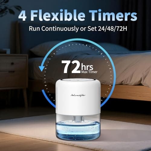 Windangel 44oz(1.3L) Small Dehumidifier for Home Auto-Off Quiet Portable Dehumidifier with 3 Modes 10 Color Lights 4 Timer Settings for Bedroom Bathroom Closet (215 sq.ft) 6