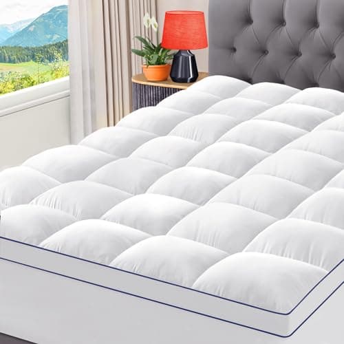 CYMULA King Mattress Topper, Cooling Pillow Top Mattress Topper for King Size Bed, Thick Mattress Pad with Elasticated Deep Pockets, Soft Firm Plush Down Alternative Fill Mattress Protector