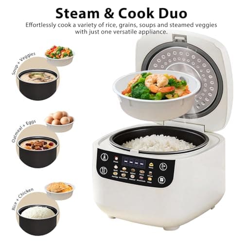 Portable Digital Rice Cooker, 6-Cup (Uncooked)/12-Cup (Cooked) Small Rice Maker with Steaming Basket, Mini Rice Cooker with 2L Removable Nonstick Inner Pot, 10 Menu Options, Auto Keep Warm, 24 Hour Delay Timer, White 5