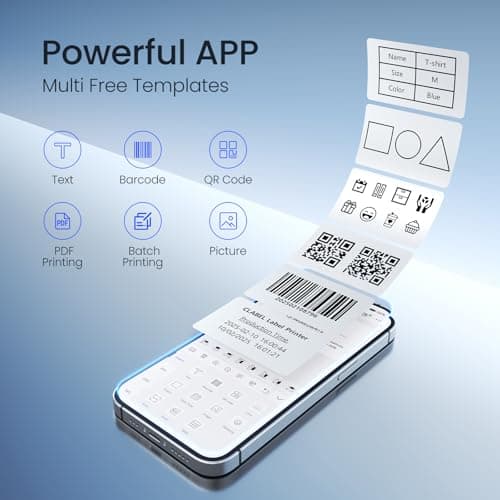 CLABEL Desk Bluetooth Barcode Label Printer: 221D Label Maker with Direct Thermal Printing, 2 Inch Print Width for Barcodes Address Office Warehouse with 1 Roll Label 8
