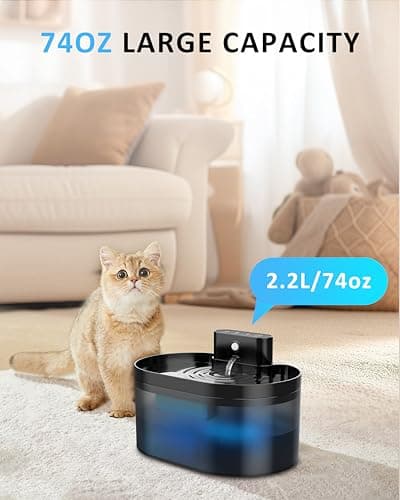 PEKTACO Wireless Cat Water Fountain: Pet Water Fountain Battery Operated, 74oz/2.2L Automatic Cat Water Dispenser，Rechargeable Drinking Fountain for Cats Indoor with Motion Sensor, Black 6