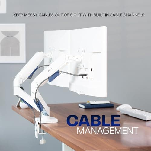 VIVO Dual Monitor Stand, Fully Adjustable Arms for 17 to 32 inch Screens, Mechanical Articulating Desk Mount, Gaming and Office Setups, VESA 75x75, 100x100, Max 19.8 lbs, Classic, White, STAND-V002OW 7