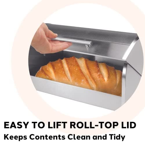 Oggi Stainless Steel Roll Top Bread Box for Kitchen Countertop with Tempered Glass Lid - Fits Multiple Large Loaves of Bread and Other Freshly Baked Goods Including Cookies, Bagels, Muffins 6