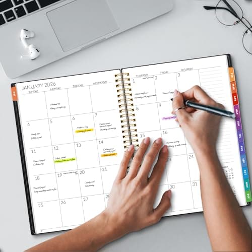 SUNEE 2026-2027 Planner - 24 Months (Jan 2026 - Dec 2027) - 7"x10" Monthly Spreads & Yearly Planner, Black 7