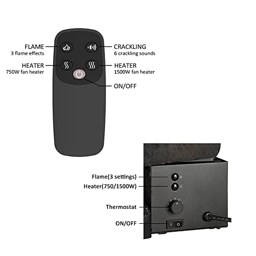 LegendFlame 23" W Free Standing Electric Fireplace White Birch Log Set (EF290A-WB), Fireplace Insert, Heater 750W/1500W, Crackling Sound, Remote Control 6