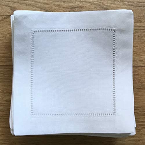 White Linen Cocktail Napkin 6"x6" Set of 50 Linen Cloth Napkin Coasters-Ladder Hemstitch 100% Linen Beverage Party Napkin Coaster Super Value Bulk 50 Pack 5