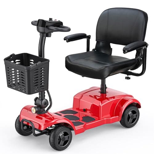 ENGWE Folding 4 Wheel Mobility Scooter,15 Mile Long Range, 250W Electric Powered Mobile Wheelchair for Seniors Adult with Detachable Basket, Front Light (Red, XL Cushion)