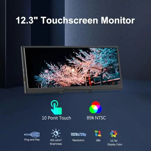 Prechen 12.3 Inch Touchscreen Secondary Monitor, IPS Stretched Bar LCD Travel Touch Display 1920 * 720 HDMI USBC, Portable Touch Screen for Laptop Computer Windows Aida64 GPU CPU RAM Monitoring 6