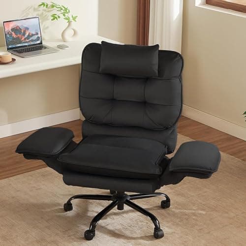 Bestier Cross Legged Office Chair, Criss Cross Chair with Adjustable Arms, 135° Reclining Velet Executive Chair with Wheels, Big and Tall Computer Desk Chair for Home, Office - Black