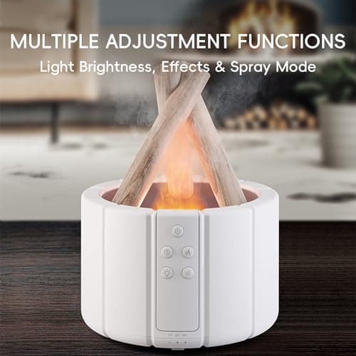 YALEDI Campfire Flame Fire Diffuser, Bonfire Aromatherapy Essential Oil Diffuser, 250ml Wood Cool Mist Humidifier for Home,Bedroom,Office, Remote Control, Auto Shut-Off, Night Light, Gift (White) 4