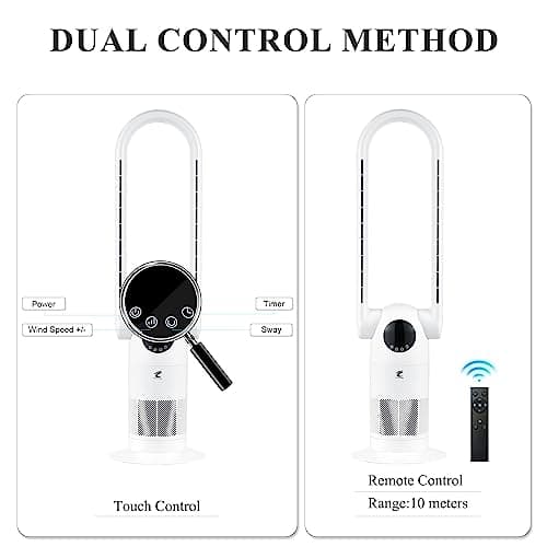 OceanLoong Bladeless Tower Fan and Air Purifier in one, 90° Oscillating Bladeless Fan with Remote,Tilt Head,Timer for Bedroom, 39Inch AC68P White 6