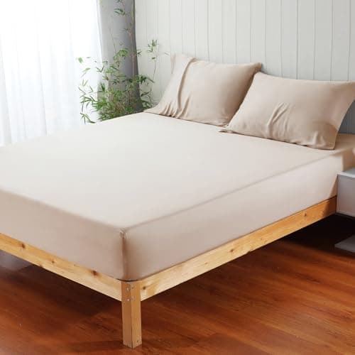 100% Viscose Derived from Bamboo Fitted Sheet with 16" Deep Pocket, Hotel Luxury Silky Bedding, Ultra Soft, Cooling for Hot Sleepers(Beige Queen) 7