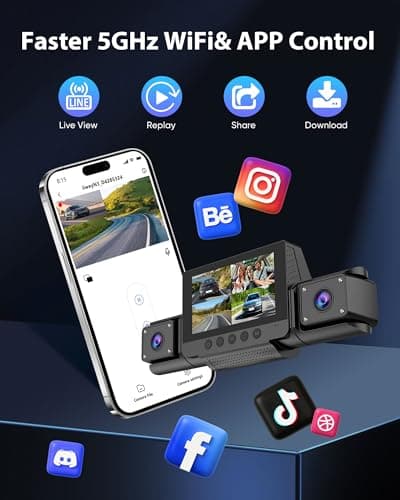 4-Channel 360° Dash cam Front and Rear FHD 1080P 180° Rotating Side-View Camera APP Control reversing Display Collision Detection Parking Monitoring Loop Recording | Suitable for sedans and SUVs 5