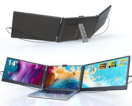 Ygretyrjh Laptop Screen Extender, 14" Triple Portable Monitor for Laptop, 1080P FHD IPS Screen Extender Monitors for 13"-17", Travel Monitor for Mac/Windows/Chrome, Built-in Speakers