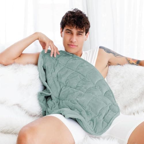 Nodpod Bundle - Weighted Blanket & Sleep Mask – Ultra-Soft Body Blanket with Glass Beads + Light-Blocking Eye Mask – Relaxation, Comfort, Travel & Better Sleep - Sage 9
