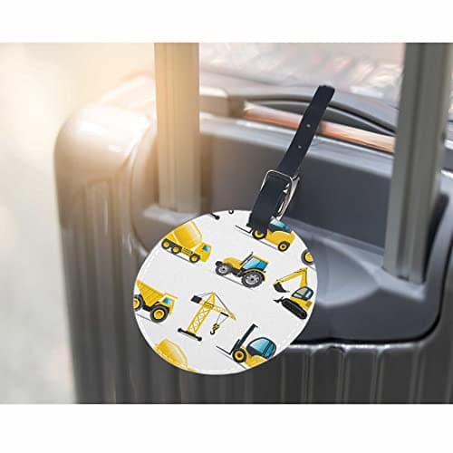 TKS MITLAN Yellow Building Machines Luggage Tags for Suitcases Mixing Truck Forklift Truck Crane Leather Baggage Suitcases Tag Name ID Label Privacy Cover Travel Bag Tags for Boys (Round 1 Pack) 5