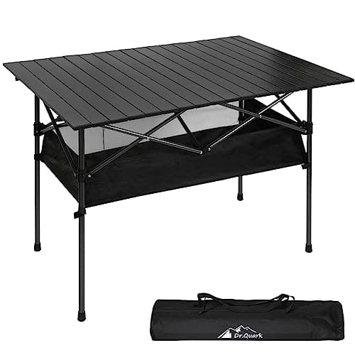Dr.Quark Camping Table 41.4''x 28.4'' Ultra Compact Aluminum Folding Camping Table with Large Storage Roll Up Portable Camping 4-6 Person Foldable Camp Table with Carry Bag