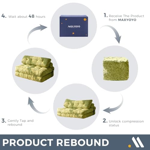 MAXYOYO Folding Sofa Bed, Convertible Sleeper Chair with Pilow Foldable Mattress with Back Support, Portable Fold Out Chair Bed for Living Room Bedroom, Green Double 6