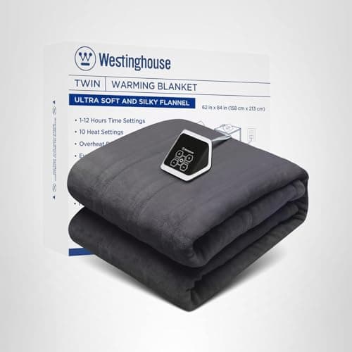 Westinghouse Heated Blanket, Electric Throw Blanket with 10 Heating Levels, 12 Hours Auto Off, Overheat Protection, Machine Washable, Flannel (Twin, 62x84 Inches, Charcoal) 8
