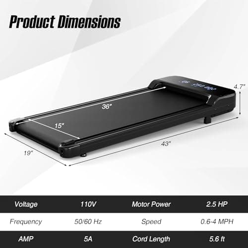 Goplus Walking Pad, 2.5 HP Under Desk Treadmill with Remote Control & LED Display, 3 Countdown Modes, 0.6-4 MPH Portable Treadmills for Home Small, Office, Free-Installation 8